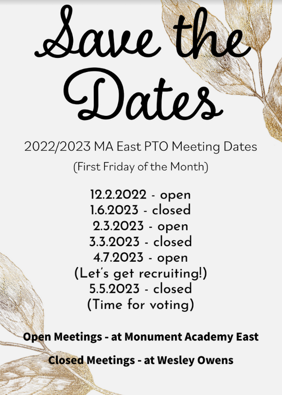 Save the Date / PTO Meeting Dates